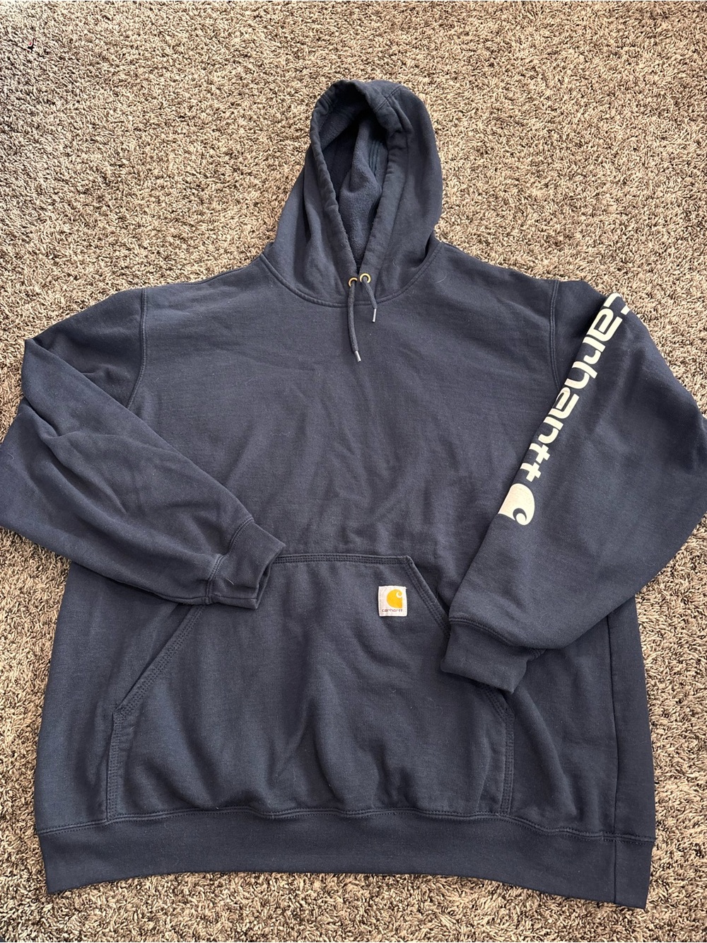 Carhartt Mens Loose Fit Graphic Sleeve Logo Pullover Hoodie Dark Navy XL